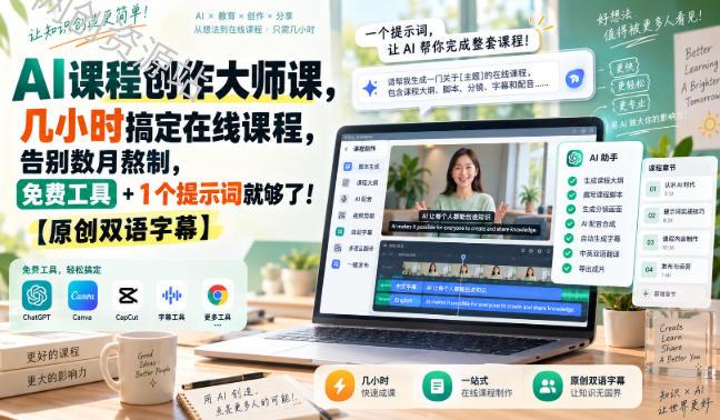 AI课程创作大师课，几小时搞定在线课程，告别数月熬制，免费工具+1个提示词就够了！【原创双语字幕】