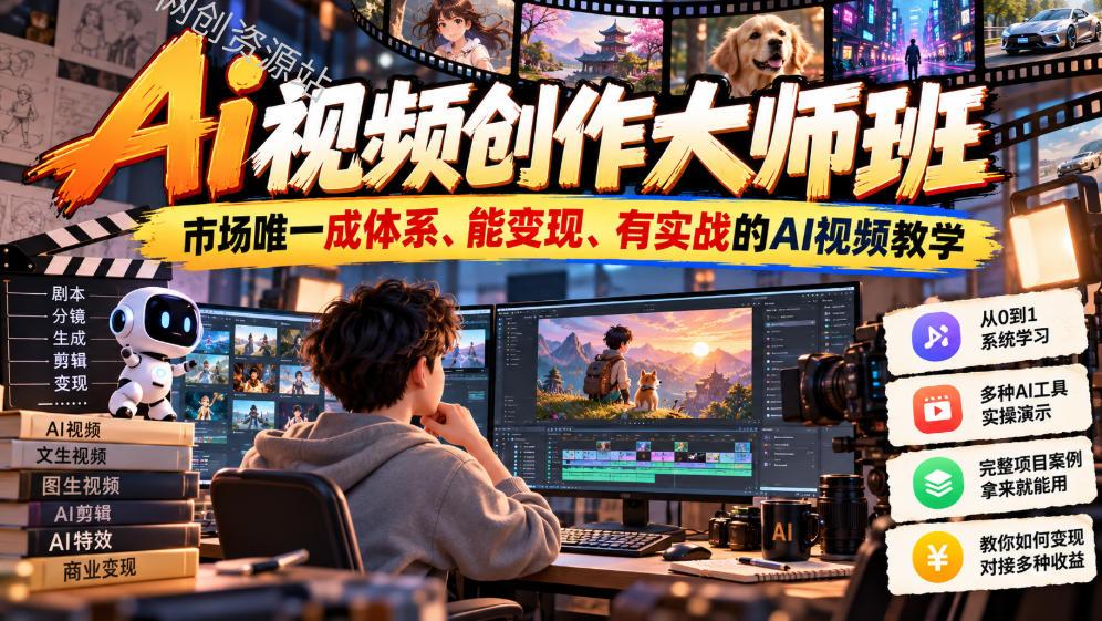 Ai视频创作大师班，市场唯一成体系、能变现、有实战的AI视频教学（更新2026）