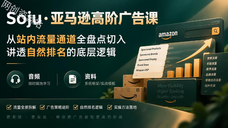 亚马逊高阶广告课，从站内流量通道全盘点切入，讲透自然排名的底层逻辑（直播+音频+资料）