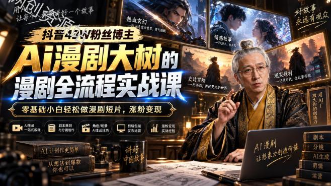 抖音43W粉丝博主Ai漫剧大树的漫剧制作全流程实战课，零基础小白轻松做漫剧短片，涨粉变现（更新1027）
