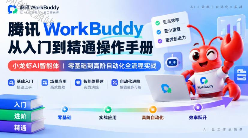 腾讯WorkBuddy从入门到精通操作手册|小龙虾AI智能体,零基础到高阶自动化全流程实战【文档】