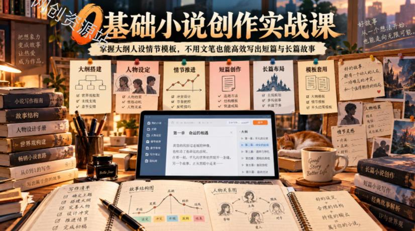0基础小说创作实战课｜掌握大纲人设情节模板，不用文笔也能高效写出短篇与长篇故事