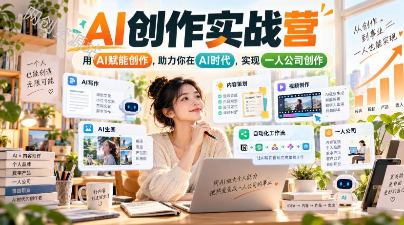 AI创作实战营，用AI赋能创作，助力你在AI时代，实现一人公司创作（更新）