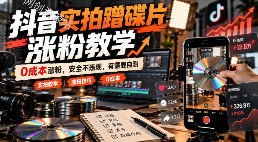 抖音实拍蹭碟片涨粉教学，0成本涨粉，安全不违规，有需要自测