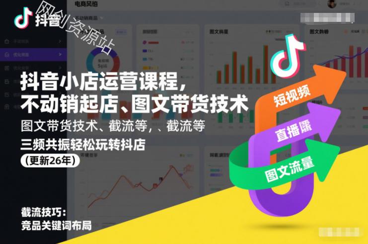 抖音小店运营课程，不动销起店、图文带货技术、截流等，三频共振轻松玩转抖店(更新260928）