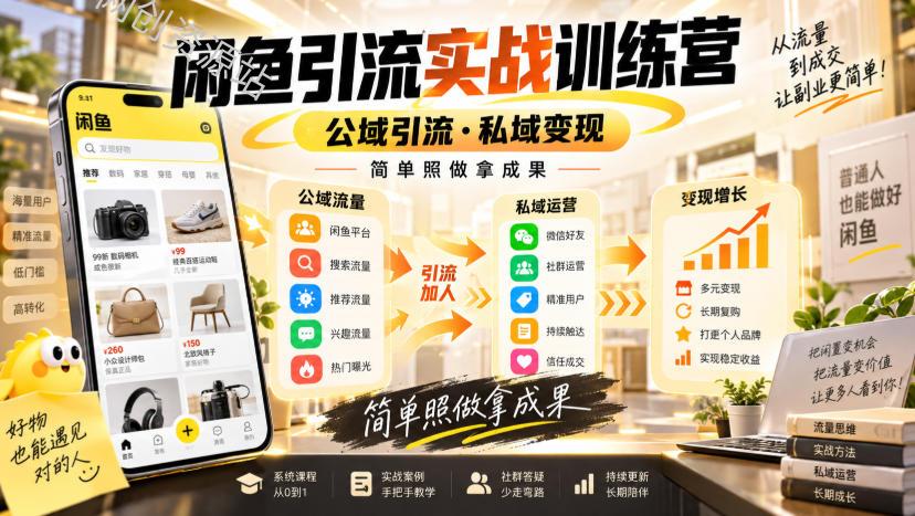 闲鱼引流实战训练营，公域引流·私域变现，简单照做拿成果