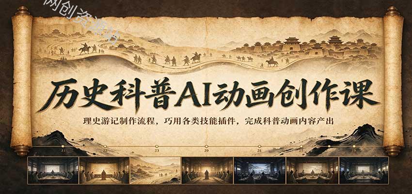 历史科普AI动画创作课：理史游记制作流程，巧用各类技能插件，完成科普动画内容产出