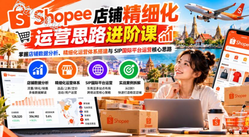 Shopee店铺精细化运营思路进阶课，掌握店铺数据分析、精细化运营体系搭建与SIP国际平台运营核心思路