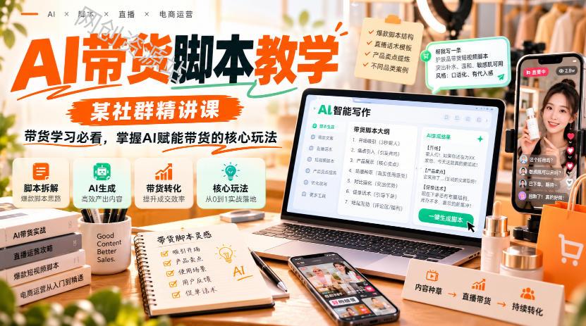 AI带货脚本教学，某社群精讲课，带货学习必看，掌握AI赋能带货的核心玩法