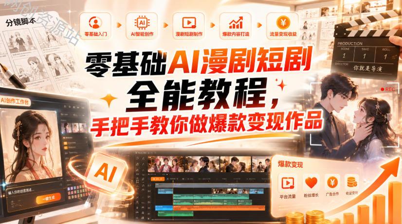 零基础AI漫剧短剧全能教程，从AI智能体搭建、文案脚本分镜、多平台AI生视频、剪映精修，覆盖全题材创作，手把手教你做爆款变现作品