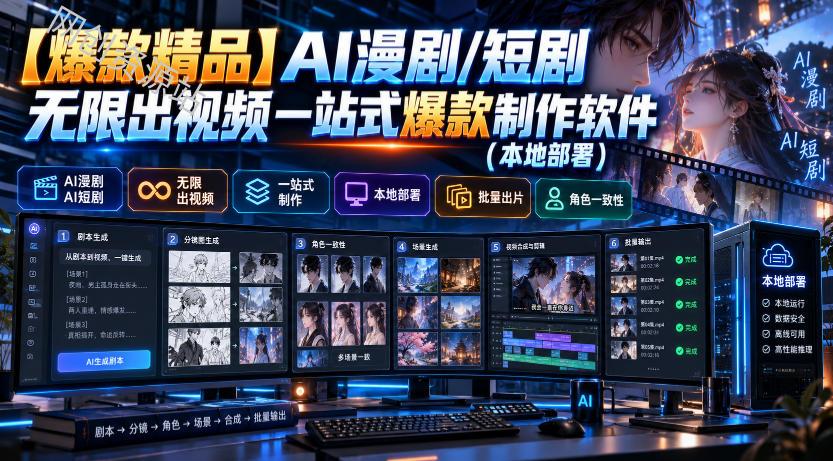 【爆款精品】AI漫剧/短剧无限出视频一站式爆款制作软件（本地部署）
