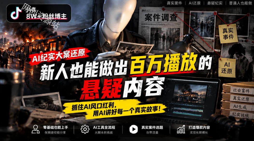抖音8W粉丝博主的AI纪实大案还原教学，新人也能做出百W播放的悬疑内容，抓住AI风口红利，用AI讲好每一个真实故事（更新1014）