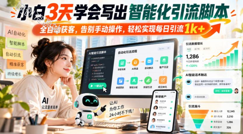小白3天学会写出智能化引流脚本，全自动获客，告别手动操作，轻松实现每日引流1k+
