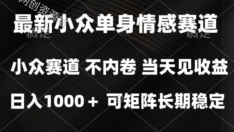2026最新单身经济掘金项目，简单粗暴，无脑复制粘贴即可，单日收益1k+可矩阵【揭秘】