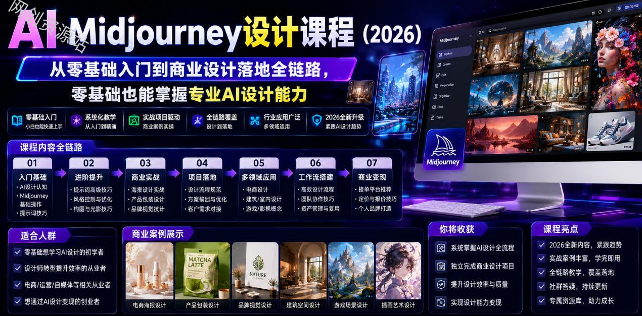AI Midjourney设计课程（2026），从零基础入门到商业设计落地全链路，零基础也能掌握专业AI设计能力（更新1007）