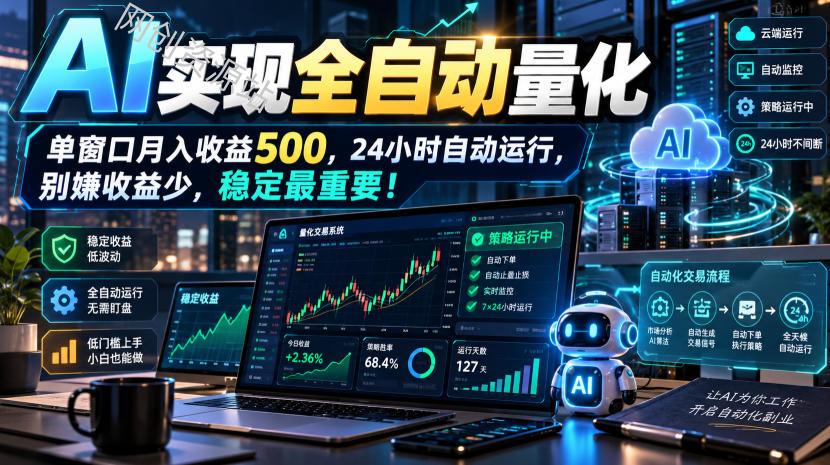 AI实现全自动量化,单窗口月入收益500,24小时自动运行,别嫌收益少,稳定最重要!【揭秘】