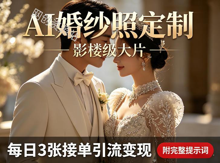 AI婚纱照定制影楼级大片，每日3张接单引流变现，轻松实现副业增收（附完整提示词）