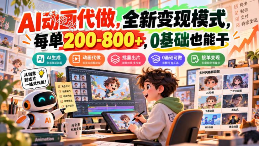 AI动画代做，全新变现模式，每单200-800+，0基础也能干【揭秘】