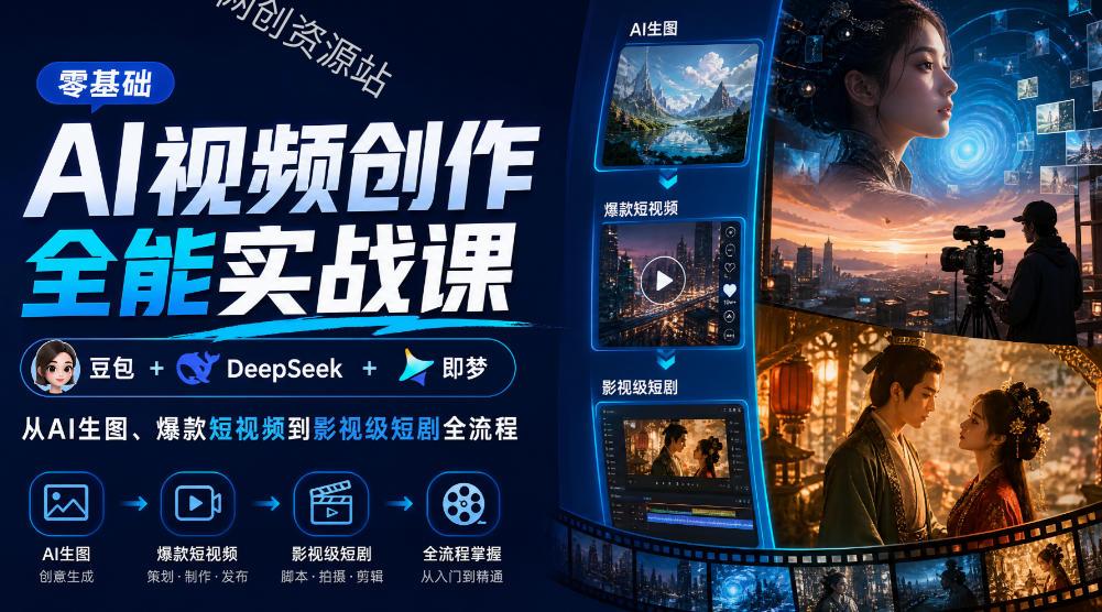 零基础AI视频创作全能实战课｜豆包+DeepSeek+即梦，从AI生图、爆款短视频到影视级短剧全流程