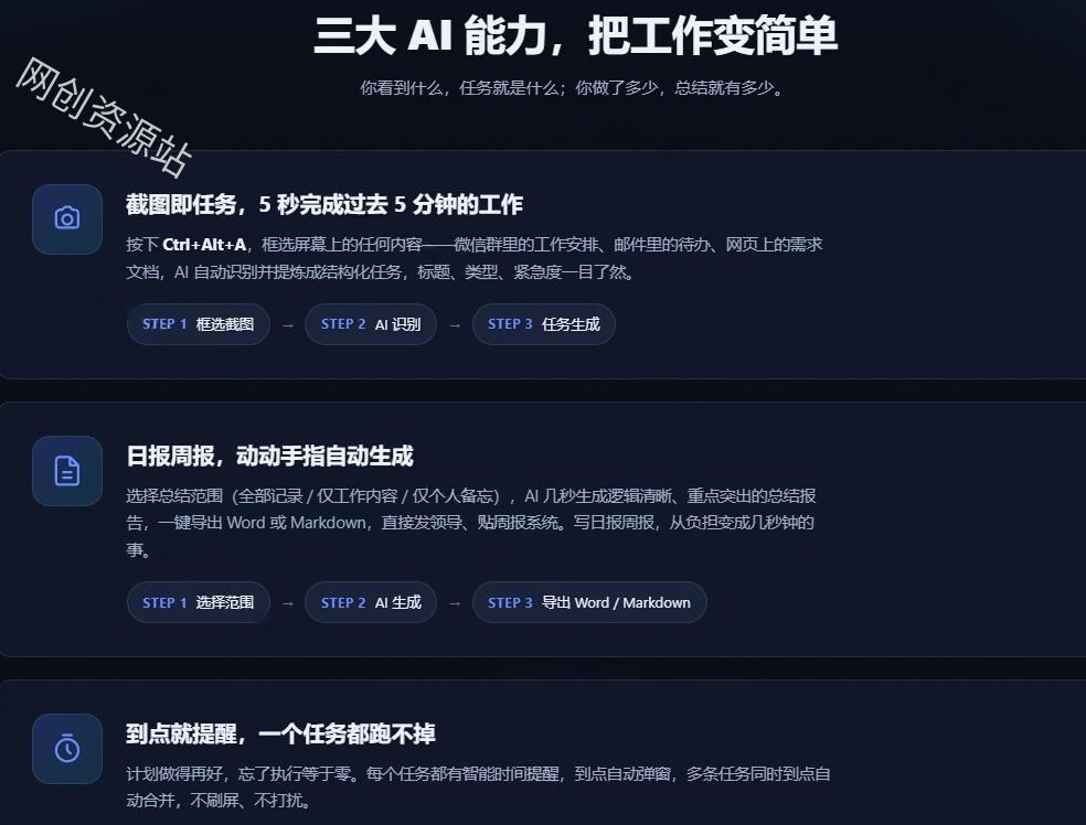 天天写日报周报写到头疼?截图一键选屏幕内容,AI 自动把它变成结构化任务,极简工作日记