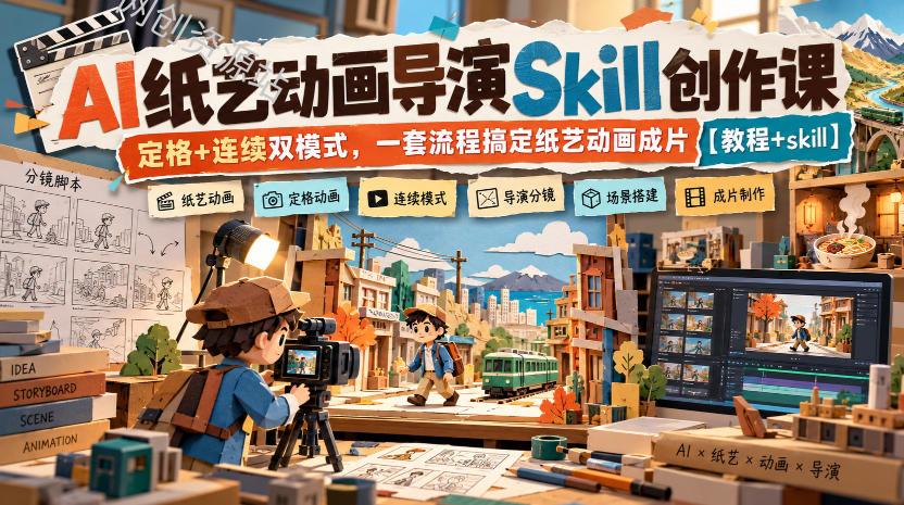 AI纸艺动画导演Skill创作课｜定格+连续双模式，一套流程搞定纸艺动画成片【教程+skill】