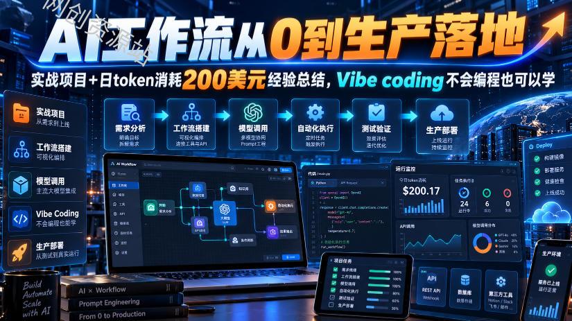 AI工作流从0到生产落地，实战项目+日token消耗200美刀经验总结，Vibe coding不会编程也可以学