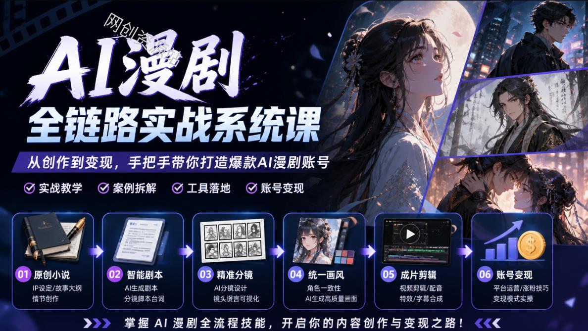 AI漫剧全链路实战系统课｜原创小说、智能剧本、精准分镜、统一画风、成片剪辑、账号变现实操教学（更新1018）