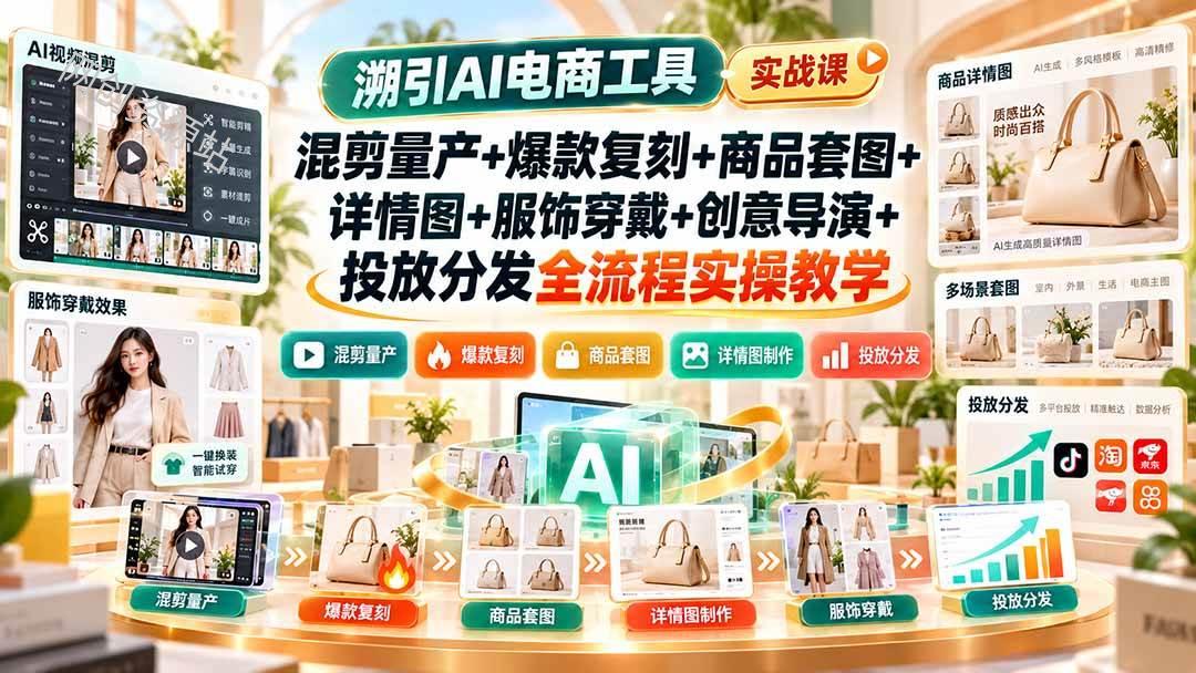 (20724期)溯引AI电商工具实战课:混剪量产+爆款复刻+商品套图+详情图+服饰穿戴+创意导演+投放分发全流程实操教学 (20724期)溯引AI电商工具实战课:混剪量产+爆款复刻+商品套图+详情图+服饰穿戴+创意导演+投放分发全流程实操教学